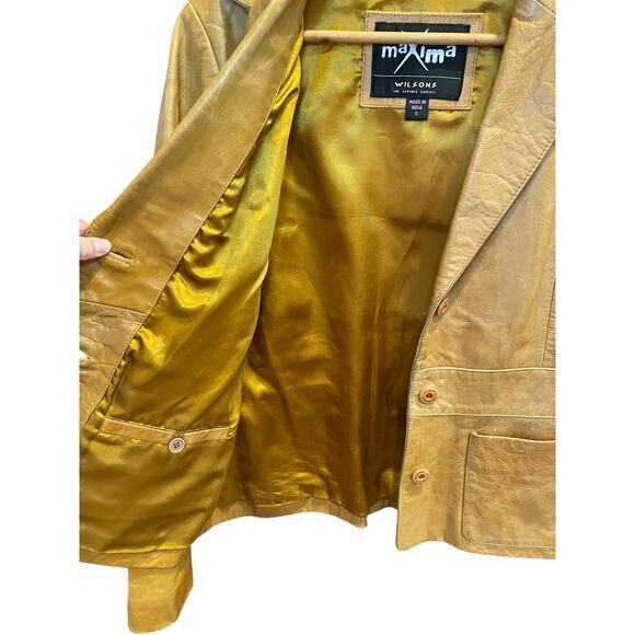 Vintage Wilson's Leather‎ Maxima Camel Brown Button Biker Style Collared Jacket - Picture 15 of 16